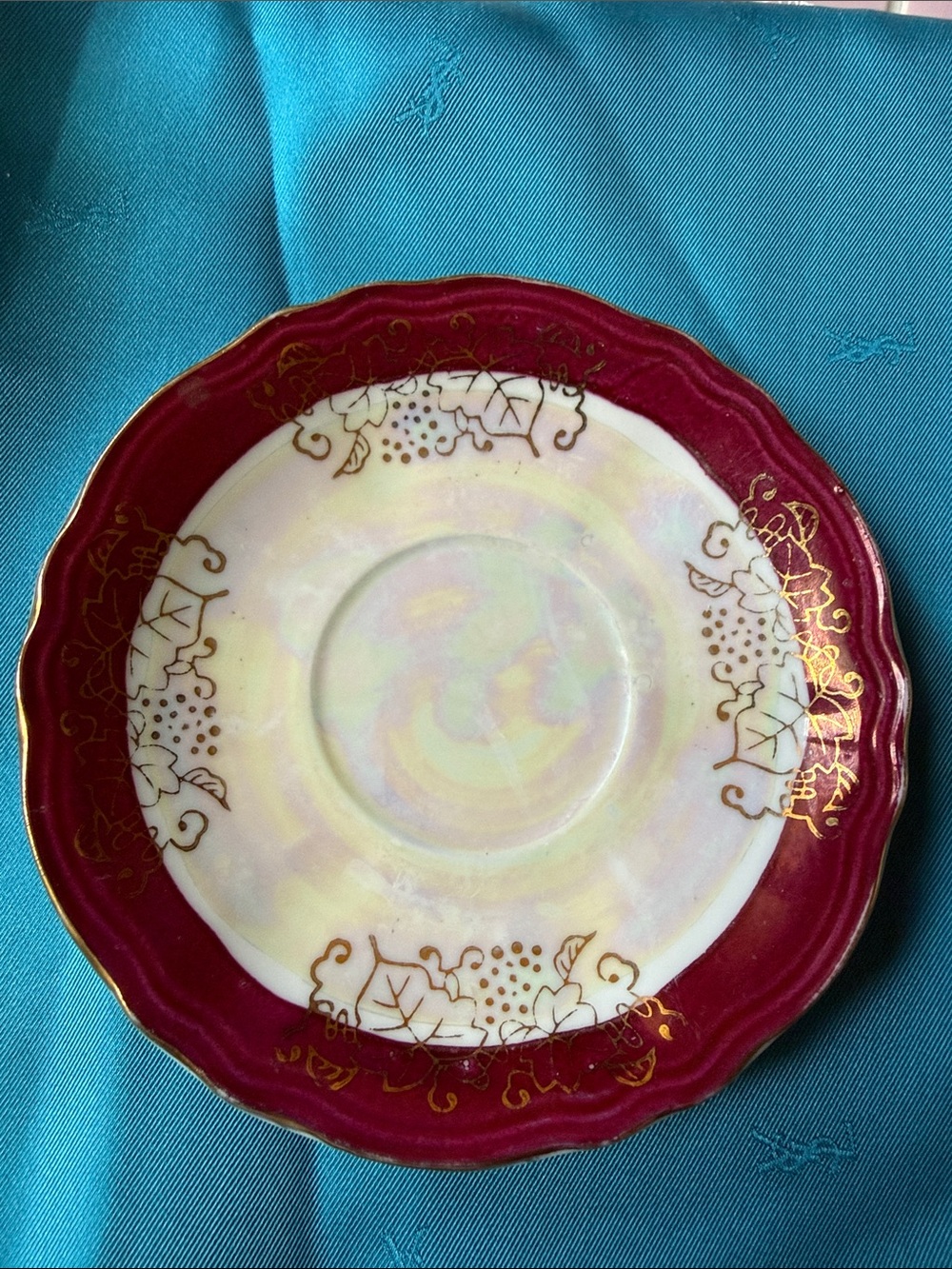 Vintage iridescent porcelain Japan saucer 4.5”